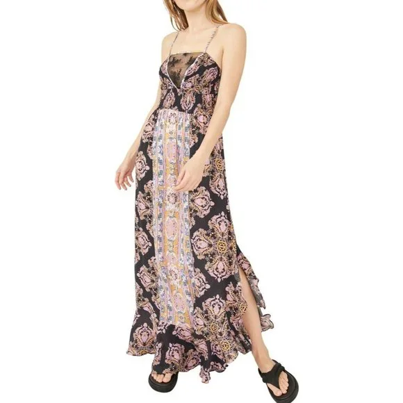 Free People | Dresses | Free People Womens Size Xs That Moment Slip Maxi  Dress Black Combo New | Poshmark